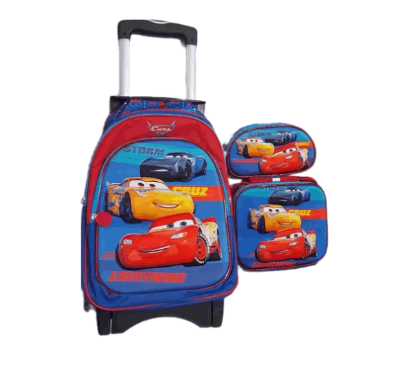 Kit Morral Cars Doble Rueda + Lonchera + Cartuchera