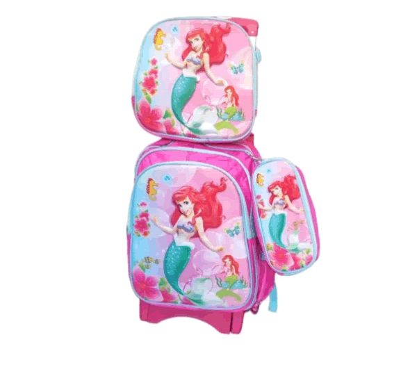 Kit Morral Princesa Ariel Escolar Con Ruedas Lonchera Y Cartuchera