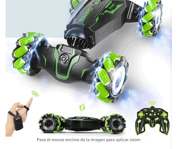 Carro control remoto con luz led  y alumbra en la oscuridad para niño 360
