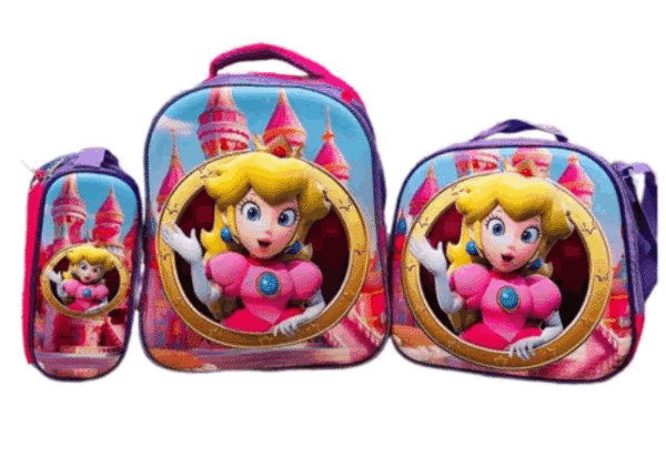 Morral Maleta Bolso Princesa Peach Kit X 3 Lonchera Y Cartuchera