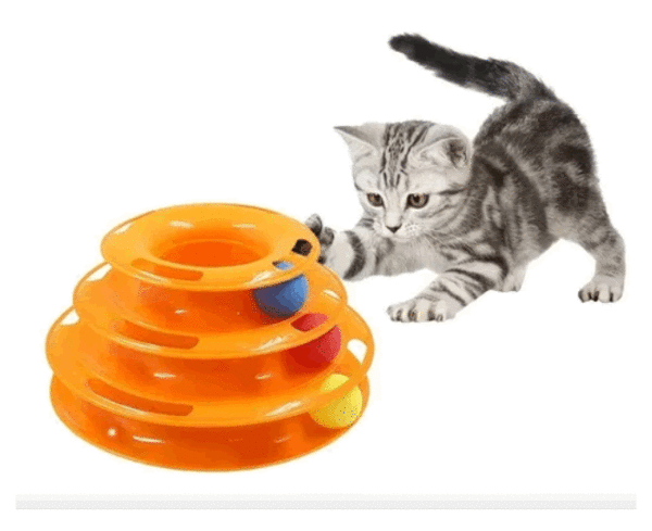 Juguete Para Gatos Torre Espiral 3niveles Pelotas Giratorias Color Multicolor