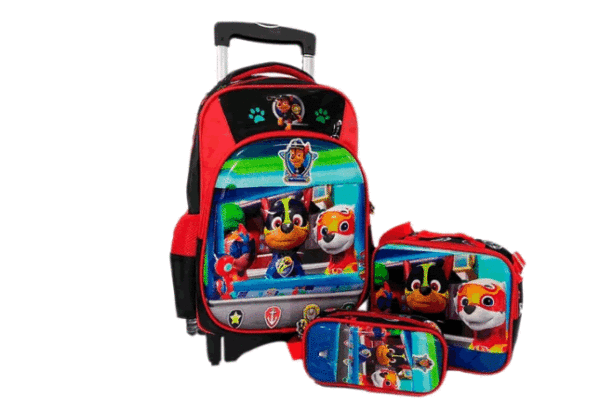 Kit Morral Paw Patrol Escolar Con Ruedas + Lonchera + Cartuchera