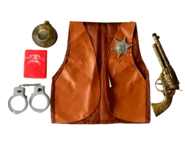 Set Vaquero Disfraz Pistola Esposas Pañoleta Chaleco