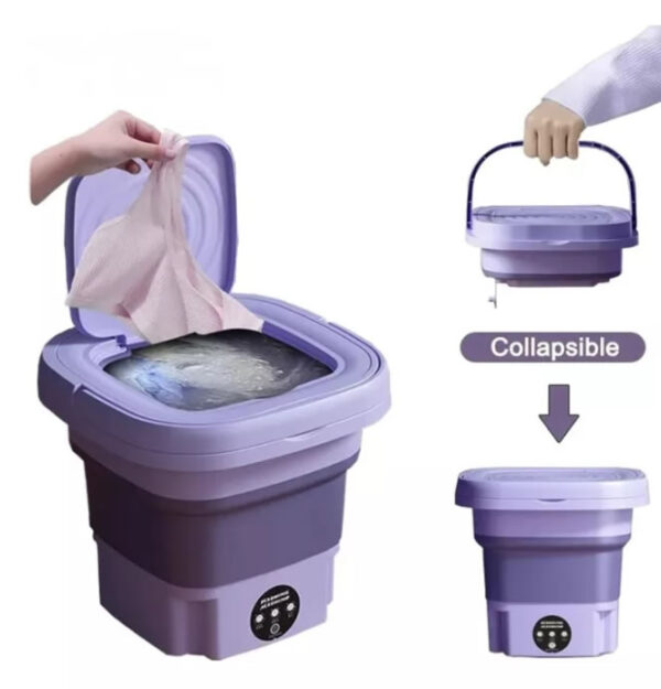 Mini Lavadora Electrica Portátil 8 Litros Viaje Plegable Morada - Imagen 3
